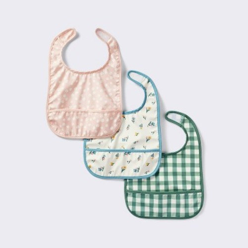 Water Resistant Bibs - 3pk - Floral/Checkerboard - Cloud Island™.