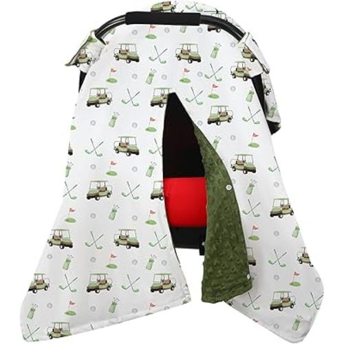Honeydak Golf Baby Car Seat Cover Minky Infant Golf Nursing Decor Canopy Breastfeeding Blankets Peekaboo Opening Stroller Stuff for Newborn Baby Boy Girl, 27.5 x 39 Inch