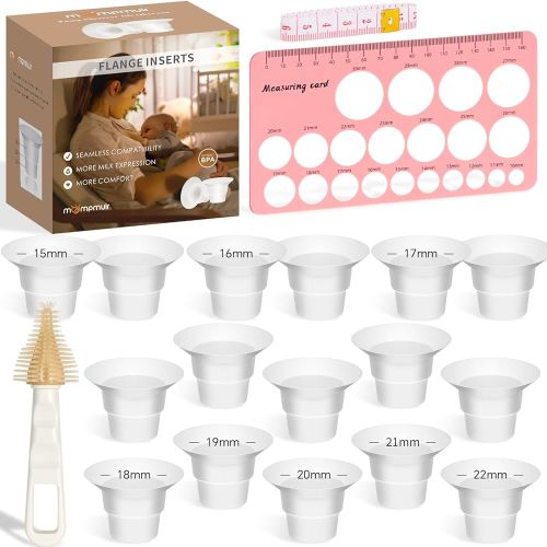 Flange Inserts 16PCS 15/16/17/18/19/20/21/22mm for 24mm Pumps, Flange Sizing Kit Compatible with Medela Elvie Lansinoh Spectra Momcozy Breast Pump Accessories, Breastfeeding Essentials Kit for New Mom