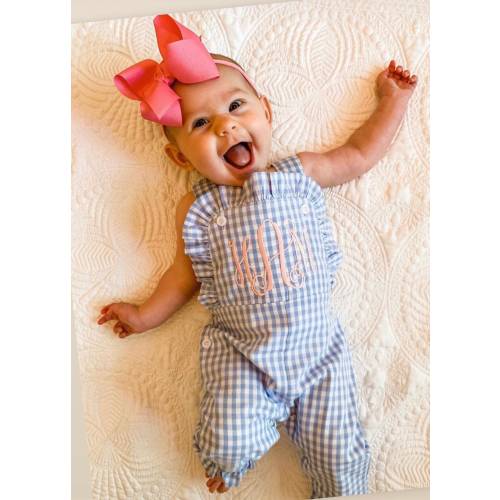 Monogrammed girls outfit, ruffle romper, ruffle longall, personalized girls romper, gingham, corduroy, LTC