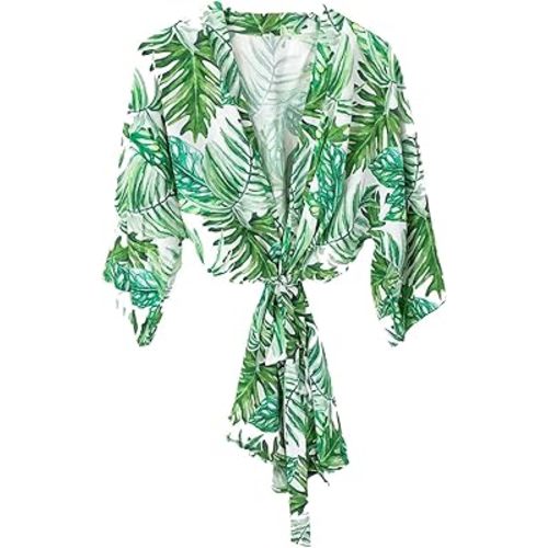 ModParty Palm Leaf Robe | Bridesmaid, Wedding Party, & Honeymoon Getting Ready Robes | Tropical Beach and Pool Swimsuit Cover up | Destination Wedding Lightweight Kimono Style Wrap