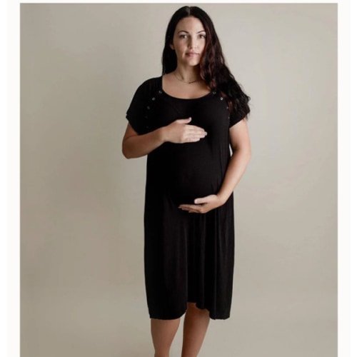 Labor & Delivery Gown in Black Ribbed - Milk & Baby – Milk & Baby