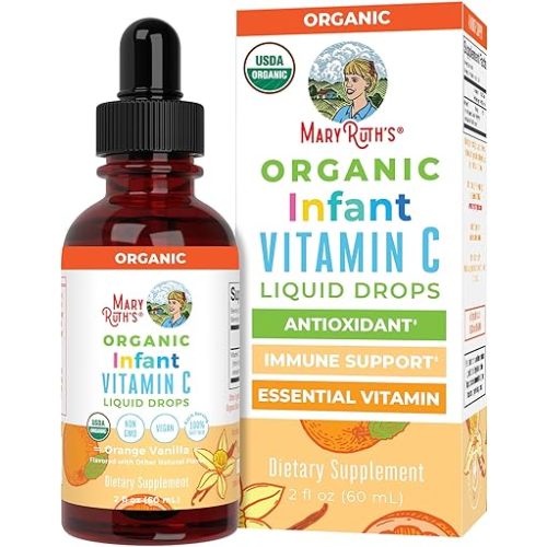 Infant & Baby Vitamin C Supplement | USDA Organic Vitamin C Liquid Drops for Infants | Ages 6-12 Months | Immune Support Supplement | Overall Health | Vegan | Non-GMO | Gluten Free | 2 Fl Oz
