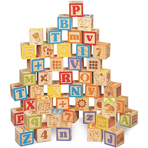 Maxim Deluxe Wooden ABC Blocks. Extra-Large Engraved Baby Alphabet Letters, Counting & Building Block Set
