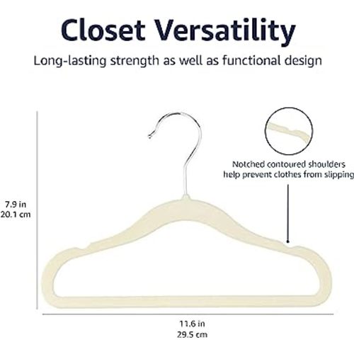 Amazon Basics Kids Velvet, Space Saving, Non-Slip Clothes Hangers for Infant and Toddler, Durable, 11.6 inches (for baby clothes), Pack of 50, Beige