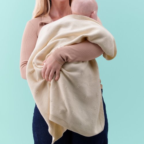 LEN Baby blanket - white/knitted 27 1/2x35 3/8 "