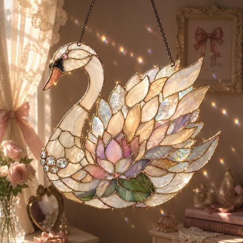 Swan Lotus Stained Glass Suncatcher, Swan Decor, Coquette Stained Glass Art Decor, Wedding Gifts, Anniversary Gifts for Couples