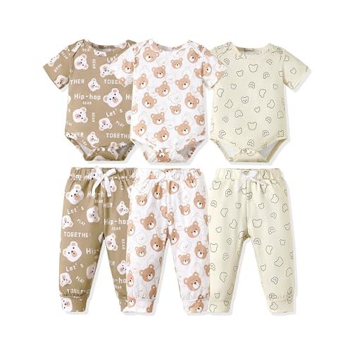 NZRVAWS Newborn Baby Boy Clothes Infant Boy Outfits Romper Pants Set 6 Pcs 0 3 6 9 12 Months