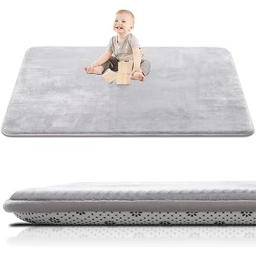 Thick Baby Play Mat for Floor, 59 x 71 Playpen, Large Tummy Time Foam, Ultra Soft Support & Plush Feel Nursery Rug, Easy Care With Non-Slip Cushioned for Infant, Kids and Toddler Crawling, Grey