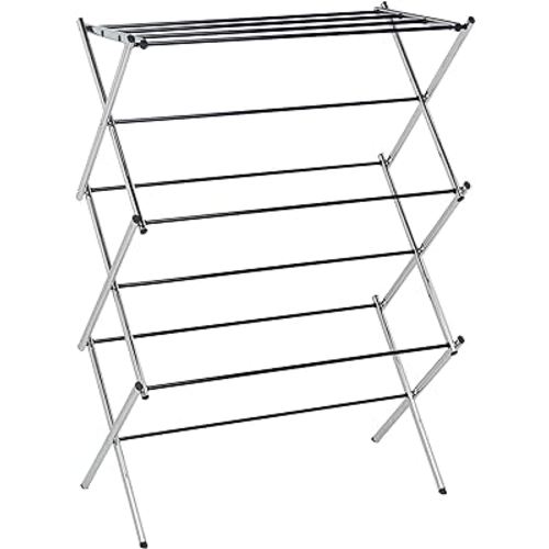 Amazon Basics Foldable Laundry Rack for Air Drying Clothing, 41.8" x 29.5" x 14.5" (L x W x H), Chrome Silver