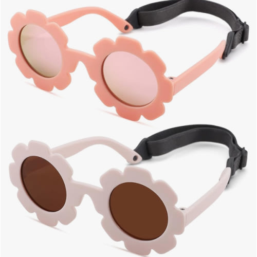 Polarized Baby Sunglasses with Strap – Flexible Flower Shaped Sunglasses for Toddler & Infant Age 0-24 Months