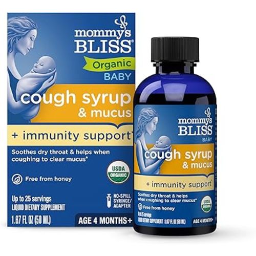 Mommy's Bliss Organic Baby Cough Syrup and Mucus + Immunity Support, Contains Organic Agave and Ivy Leaf, Made for Babies 4 month+, 1.67 Fluid Ounces
