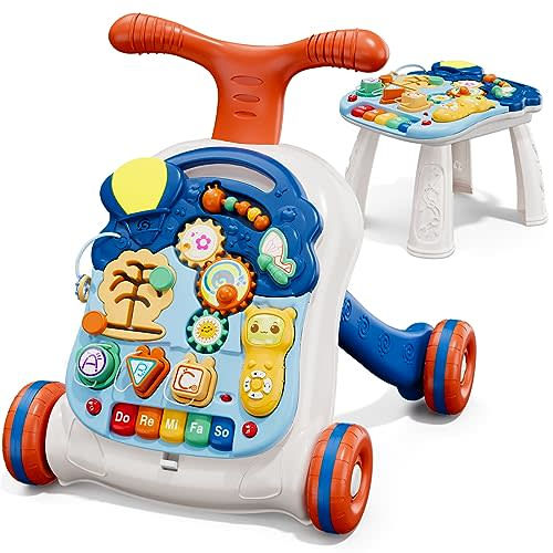 QDRAGON 3 in 1 Baby Walkers for Boys,Toddler Learning to Walk, Sit to Stand Walker for Baby Boy, Early Learning Push Toy for Infant 12+ Months Blue