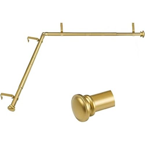 TONIAL Corner Curtain Rods, 32-86 Inch Center Rod for window, 20-82 Inch Side Rods for windows 3/4 Inch Decorative Drapery Rods with Small Cap Finial, Gold