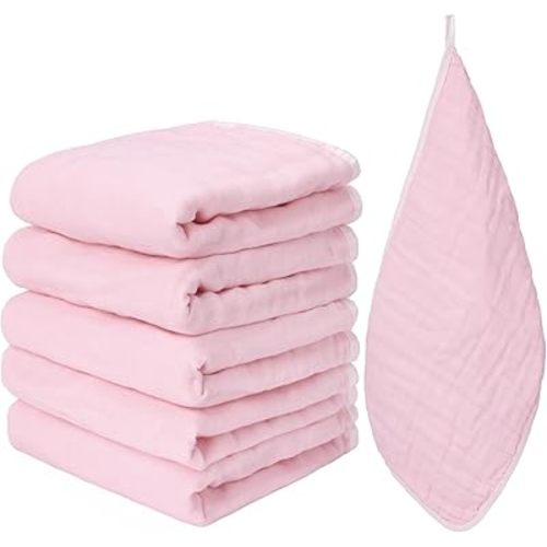 Baby Muslin Burp Cloths 100% Cotton 20''x10'' Hand Washcloths, Super Soft and Absorbent 6 Layers Baby Burping Cloth for Boys Girls (Pink, 6 Pack)