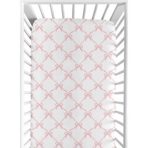 Sweet Jojo Designs Girl Baby Fitted Crib Sheet Ballerina and Ballet Bows Pink and White