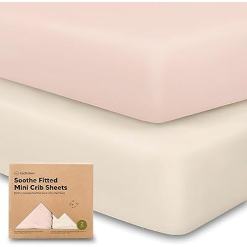 2-Pack Mini Crib Sheets Fitted, Pack and Play Sheets - Organic Cotton Pack N Play Sheets for Pack and Play Mattress, Playard Baby Crib Sheets, Jersey Crib Sheets Neutral for Boys, Girls (Cameo)