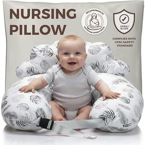 PILLANI Nursing Pillow for Breastfeeding, Breastfeeding Pillows for Mom Support & Baby Comfort, Removable Cotton Cover, w/Adjustable Waist Strap, Newborn Essentials Must Haves, Baby Registry Search