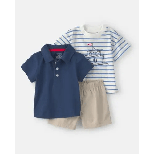 Baby Boy 3-Piece Nautical Short-Sleeve Tops & Short Set - Blue | Carter's