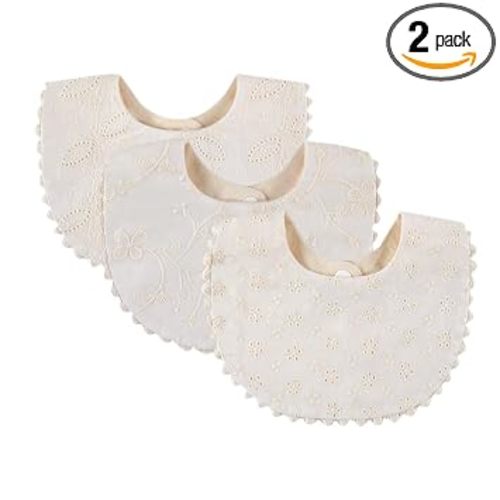 Baby Bib For Girls,Reversible Waterproof Handmade Natural Cotton Baby Drool Bib 0-12 months 2 Pack (off-white color A, 0-12 months)
