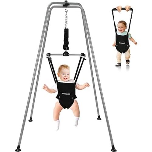 Cowiewie Baby Jumper with Strong Support Stand, w/Walking Harness Function, Baby Exerciser Quick-Fold and Storage