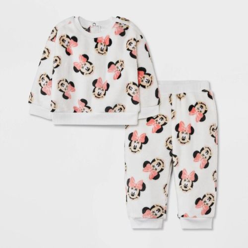 Baby Girls' Disney Minnie Mouse Cozy Fleece Top And Bottom Set - Pink 3-6m