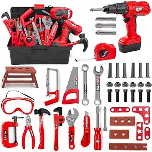 Kids Tool Set – 48 Piece Toddler Tool Set with Electronic Toy Drill& Tool Box,Pretend Play Toys for Kids,Construction Kits Toys for Kids Ages 3 4 5 Years Old, Toddler Boy