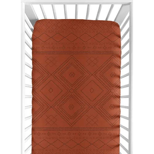 Sweet Jojo Designs Tribal Boho Dot Boy or Girl Fitted Crib Sheet Baby or Toddler Bed Nursery - Rust Orange and Black Woodland Bohemian Southwest Geometric Arrow Gender Neutral Aztec Mud Cloth