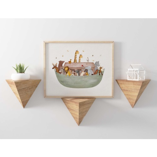 Noah's Ark Art Print, Sage Green Nursery Decor, Hand Painted Animal Art Prints, Noah's Art Christian Art Print