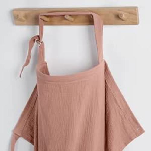 Blissful Diary Muslin Nursing Cover for Breastfeeding, Breathable Breastfeeding Cover up with Arch Neckline for Women, Nursing Apron (Dusty Pink)