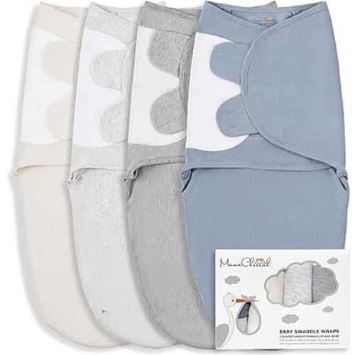 Mama Cheetah Baby Swaddle Sack, Organic Cotton Swaddle Blanket, Adjustable Swaddle Sleep Sacks, Easy Swaddles for Boy Girl 0-3 Month, Baby Essentials, 4-Pack, Melange