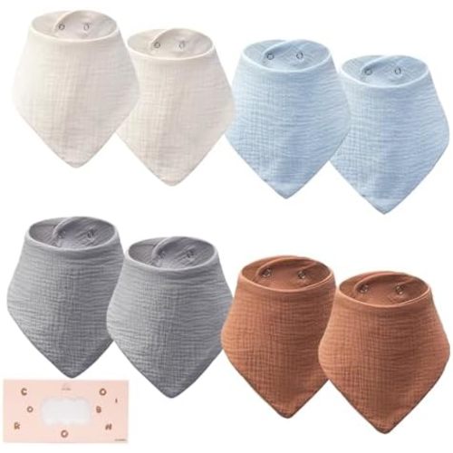 8 pack-Muslin Baby Bibs, 100% Cotton Baby Bandana Drool Bibs, Ultra Soft & Absorbent for Newborns & Infants