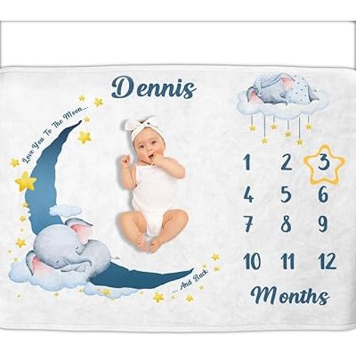 OLIVE OLIVIA Personalized Monthly Baby Milestone Blanket, Baby Months Blanket, Perfect Custom Newborn Gifts,30"x40"