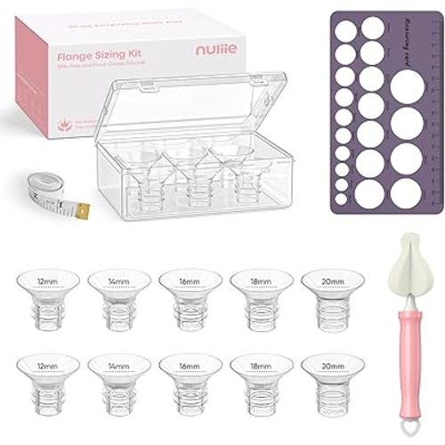 Nuliie 5-in-1 Flange Sizing Kit 12/14/16/18/20mm for 24mm Flange/Shield of Most Pumps, 10PCS Silicone Flange Inserts to Boost Pumping Efficiency & Comfort, BPA-Free Pump Essential for Moms
