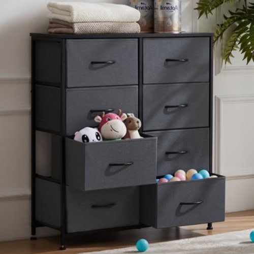 CONCETTA 8 Drawer Dresser for Bedroom, Tall Chest Organizer with Fabric Bins, Steel Frame, Grey