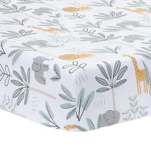 Lambs & Ivy Jungle Adventure 100% Cotton Baby/Toddler Fitted Crib Sheet - White