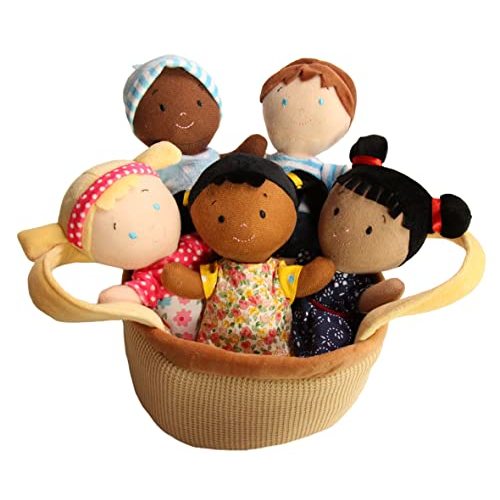 Snuggle Stuffs Basket of Buddies 8" Plush Diversity Dolls | Toddler Dolls | Preschool Dolls | Multicultural Dolls | Set of 5