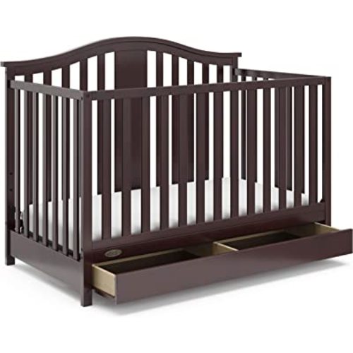 Graco Solano 4-in-1 Convertible Crib with Drawer (Espresso) – GREENGUARD Gold Certified, Crib with Drawer Combo, Includes Full-Size Nursery Storage Drawer, Converts to Toddler Bed and Full-Size Bed
