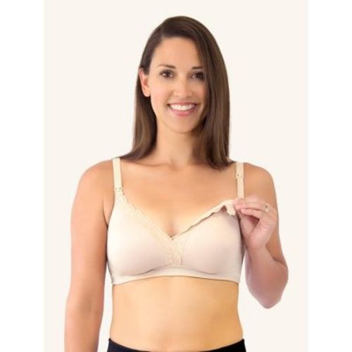 Leading Lady The Veronica - Silky Lace Nursing Bra In Nude, Size: 44dd.