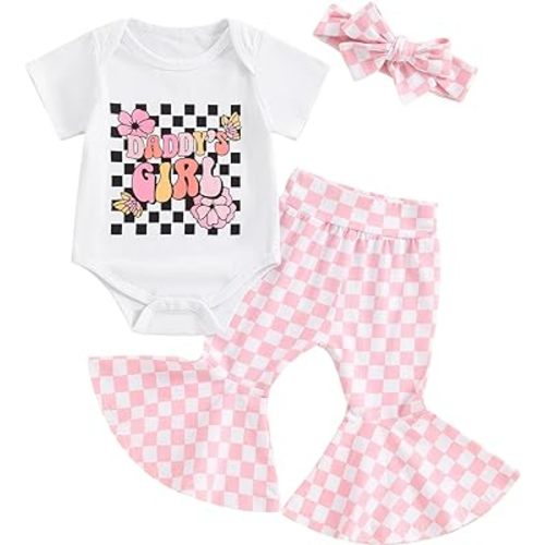 Newborn Baby Girl Clothes Mamas Girl Romper Top Floral Bell-Bottoms Pants+Headband Infant Cute Summer Outfits