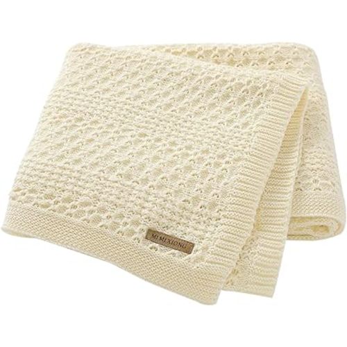 mimixiong 100% Pure Cotton Baby Blanket Extra Soft Cellular Neutral Swaddle Receiving Crib Blanket for Newborn Baby Boy Girl Size Ivory 30 x 40 inches
