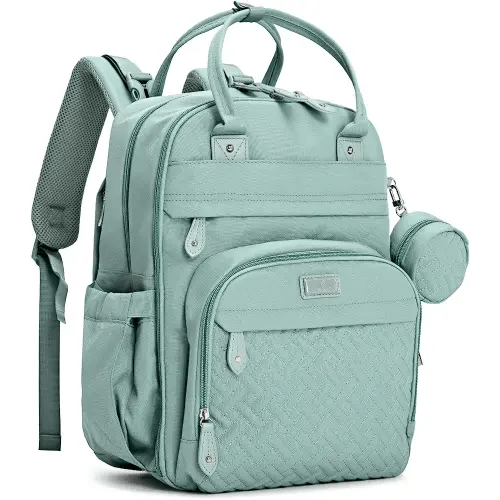 BabbleRoo Sage Green Unisex Baby Essentials Backpack - Spacious Diaper Bag with Changing Pad, Stroller Straps & Pacifier Case