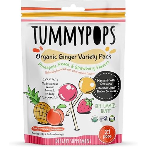 USDA Organic Tummypops Ginger Variety Pack (Pineapple, Peach, & Strawberry)