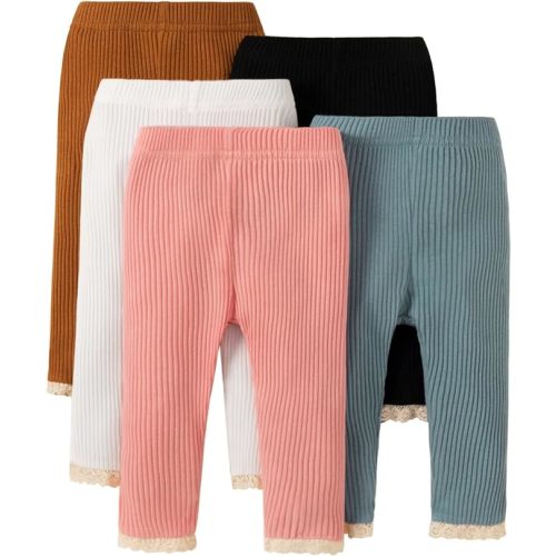 U·nikaka Toddler Baby Girl 0-48 Months 5-Pack Pants in Grey White Black Orange and Pink - 12-18 Months - Alz211231