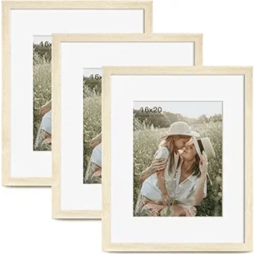16x20 Picture Frame with Mat for 11x14 Set of 3, Natural Wood Grain 16x20 Frames for Wall Mounting (3 Pack, Natural)