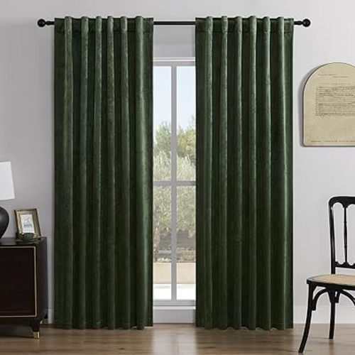 Room Darkening Curtains 84 Inches Long, Green Velvet Curtains for Living Room Winter, Heavy Duty Velvet Thermal Curtains for Bedroom, 2 Panels Set 52"x84" Window Curtains Drapes