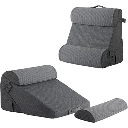 Bedluxe Adjustable 4pcs Bed Wedge Pillow Set, Memory Foam Wedge Pillow Post Surgery for Back, Neck, Leg Pain Relief, Pillow Wedge for Sleeping, Sitting up in Bed, Acid Reflux and GERD, Dark Grey