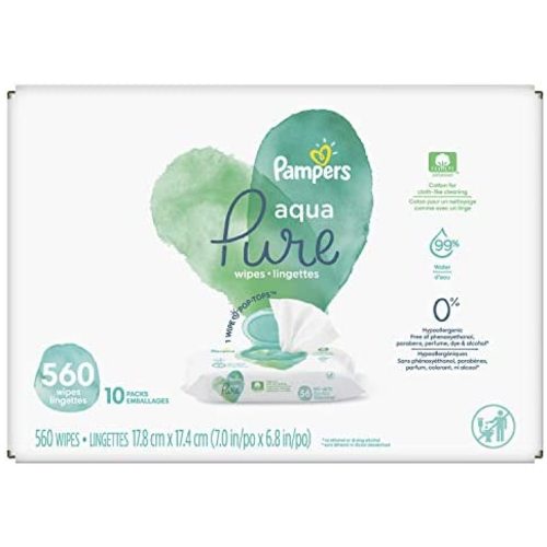 Baby Wipes, Pampers Aqua Pure Sensitive Water Baby Diaper Wipes, Hypoallergenic and Unscented, 10X Pop-Top Packs, 560 Count