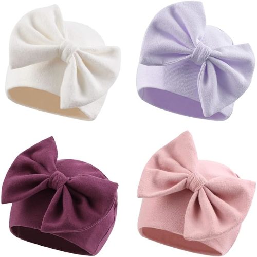 Bamery Newborn Baby Girl Hat Cotton Baby Bow Beanie Preemie Hats Spring Infant Hats for Girls 0-12 Months