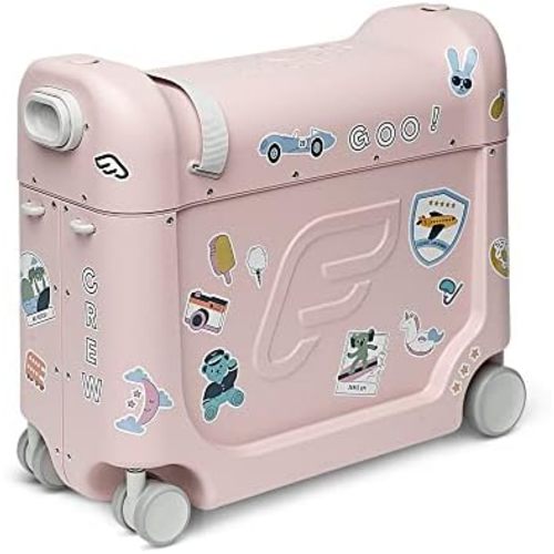 JetKids by Stokke BedBox, Pink Lemonade - Kid's Ride-On Suitcase & In-Flight Bed - Help Your Child Relax & Sleep on the Plane - Approved by Many Airlines - Best for Ages 3-7